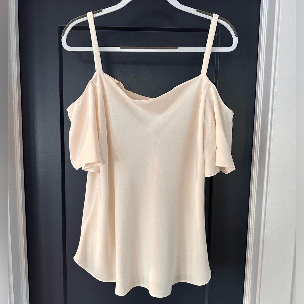 Ann Taylor winter white cold shoulder flutter sleeve blouse